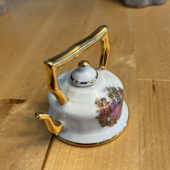Limoges France Miniature Teapot Teeny Tiny Tea Pot Courting Couple Porcelain - Picture 8 of 11